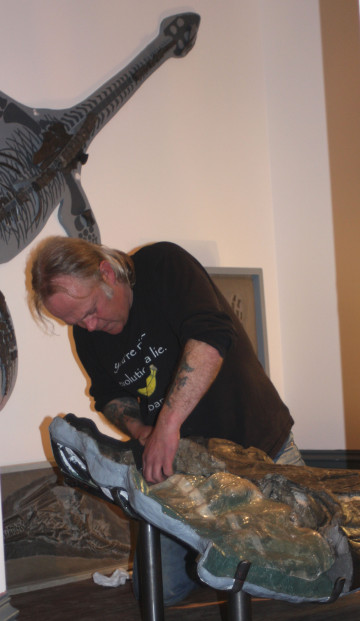 Preparing a fossil for display at Lyme Regis Museum.