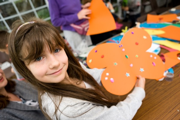 Children making paper butterflies